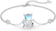 925 Sterling Silber Mondstein Katzen Fischgräten Armband 7 Zoll + 2