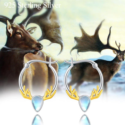 Elch Creolen 925er-Sterlingsilber Mondstein Rentier Hirsch Ohrringe