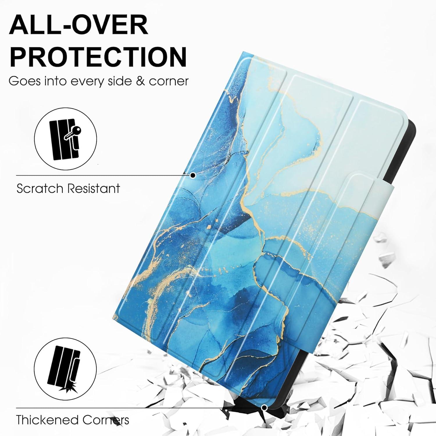 Universal Hülle für 7-8 Zoll Tablet - Blau Marmor Schutzhülle mit faltbarem Ständer