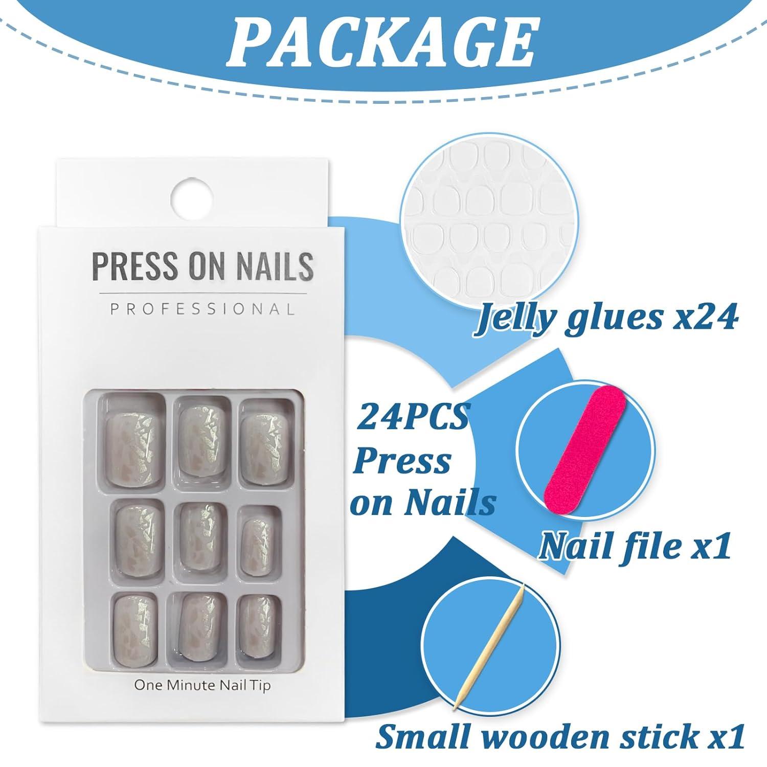 24er Set Glitzer Pailletten Press on Nägel Künstliche Nägel Acryl French Nägel