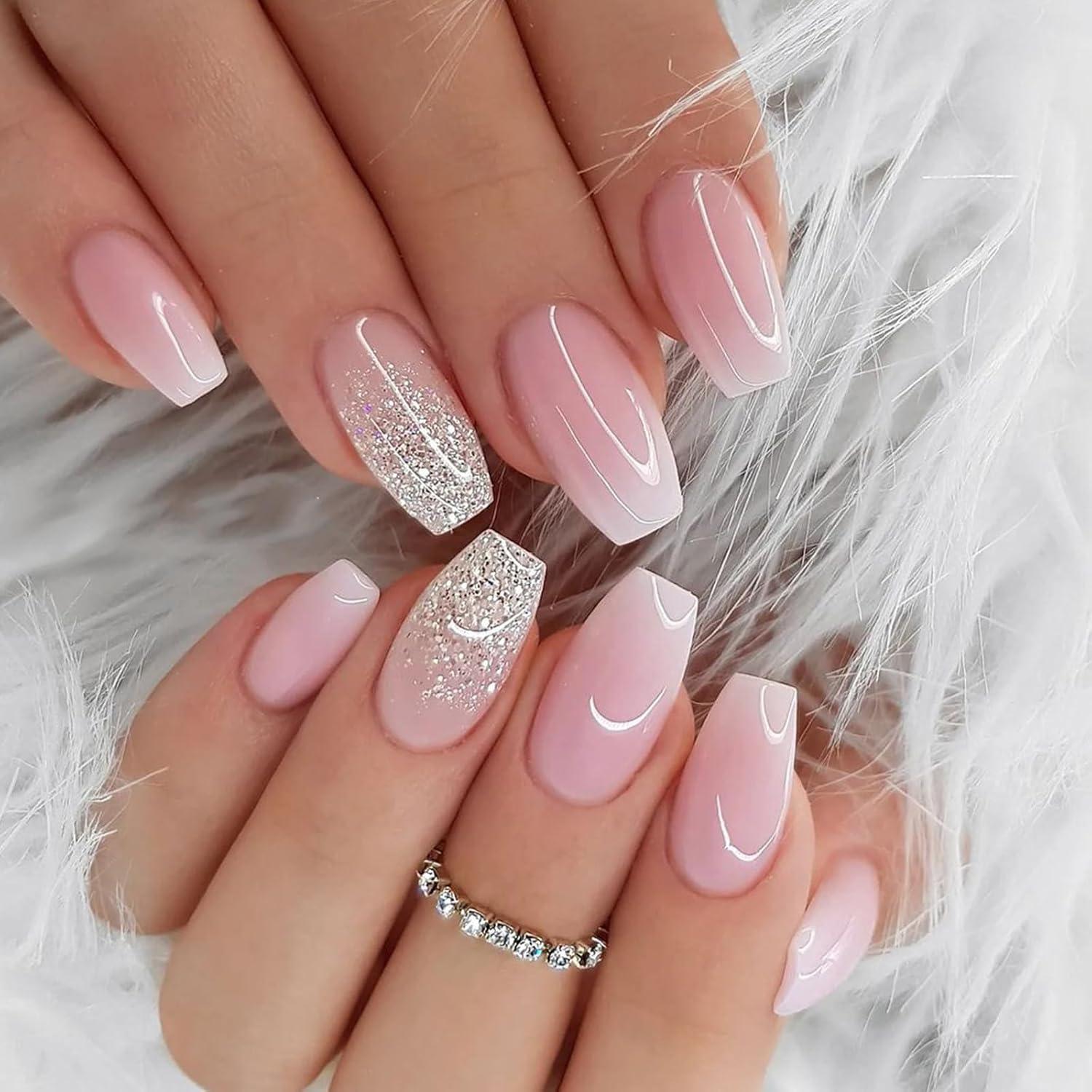 24 Glitzer Press on Nägel Acryl Full Cover Aufkleben Nagelkleber
