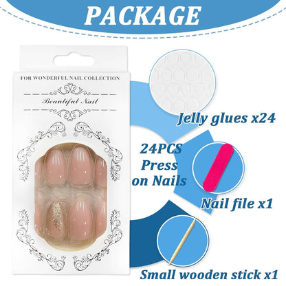 24 Stück Mittel Rosa Glitzer Eckige Press on Nägel Acryl Full Cover