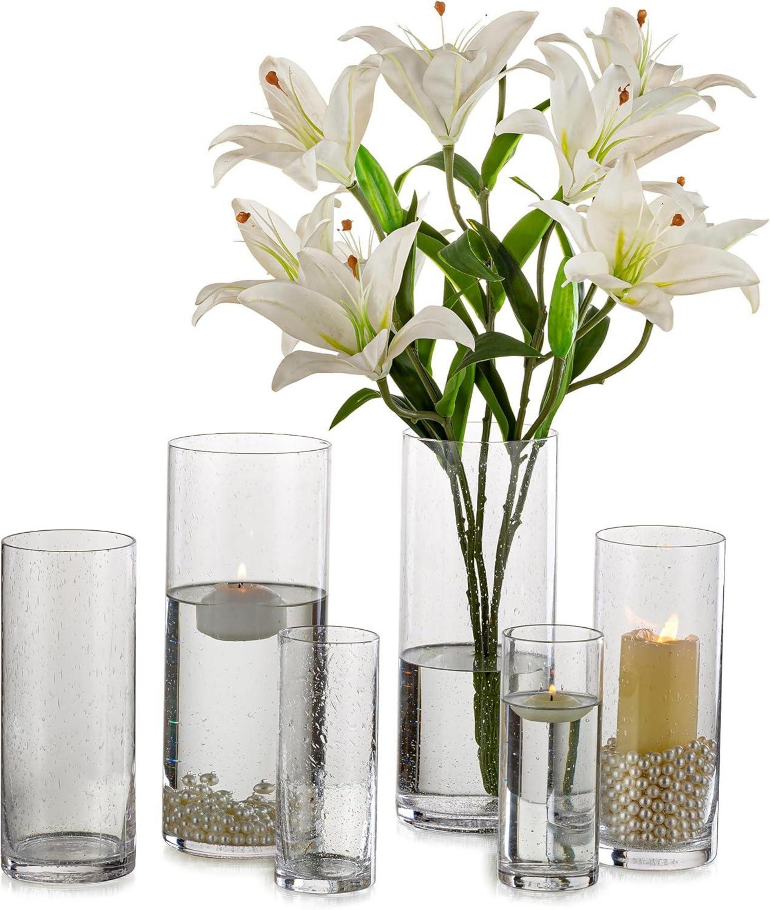 6er Set Kerzenständer Windlicht Glas Vintage groß für Tischdekoration