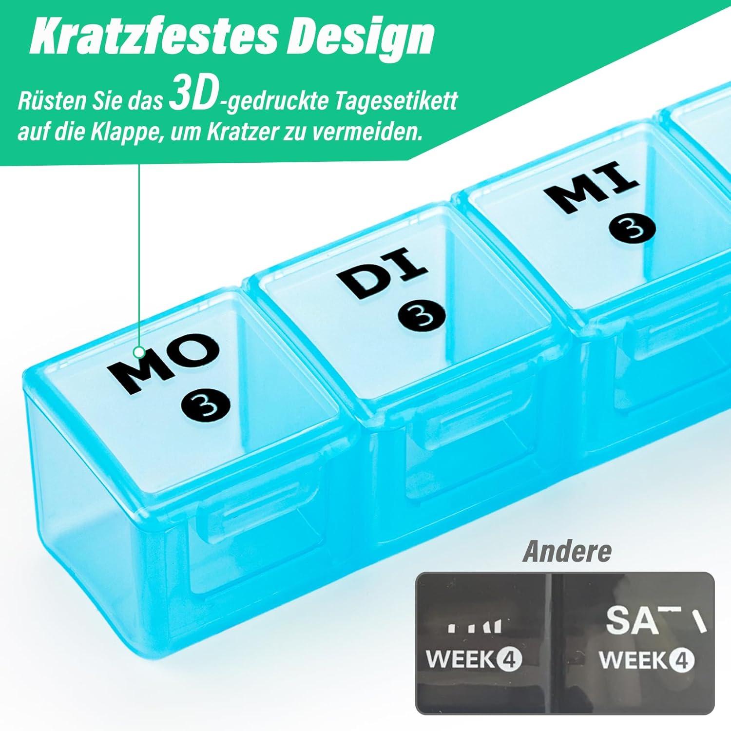 Tablettenbox 28 Tage Pillendose 7 Fächer Medikamentenbox