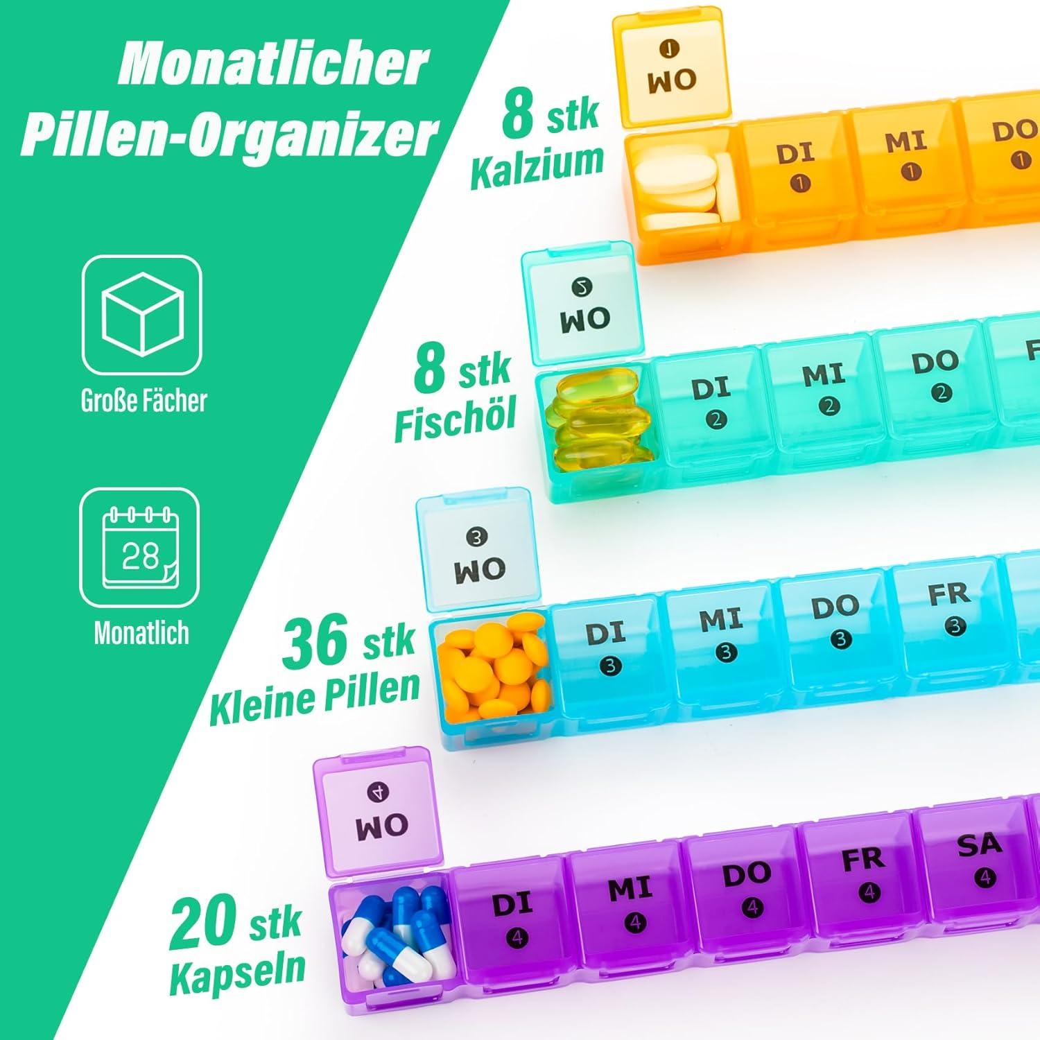 Tablettenbox Monat 28 Tage Pillendose 7 Fächer Vitamin-Organizer
