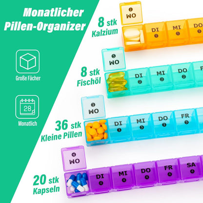 Tablettenbox Monat 28 Tage Pillendose 7 Fächer Vitamin-Organizer