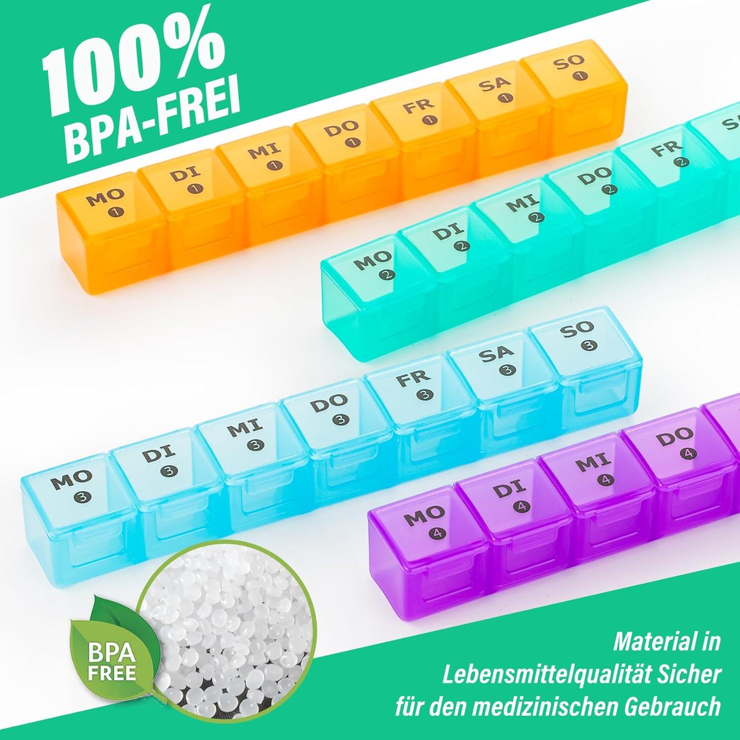 Medikamentenbox 28 Tage Pillendose 7 Fächer Wochen Vitamin Organizer