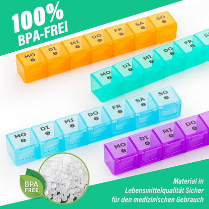 Medikamentenbox 28 Tage Pillendose 7 Fächer Wochen Vitamin Organizer