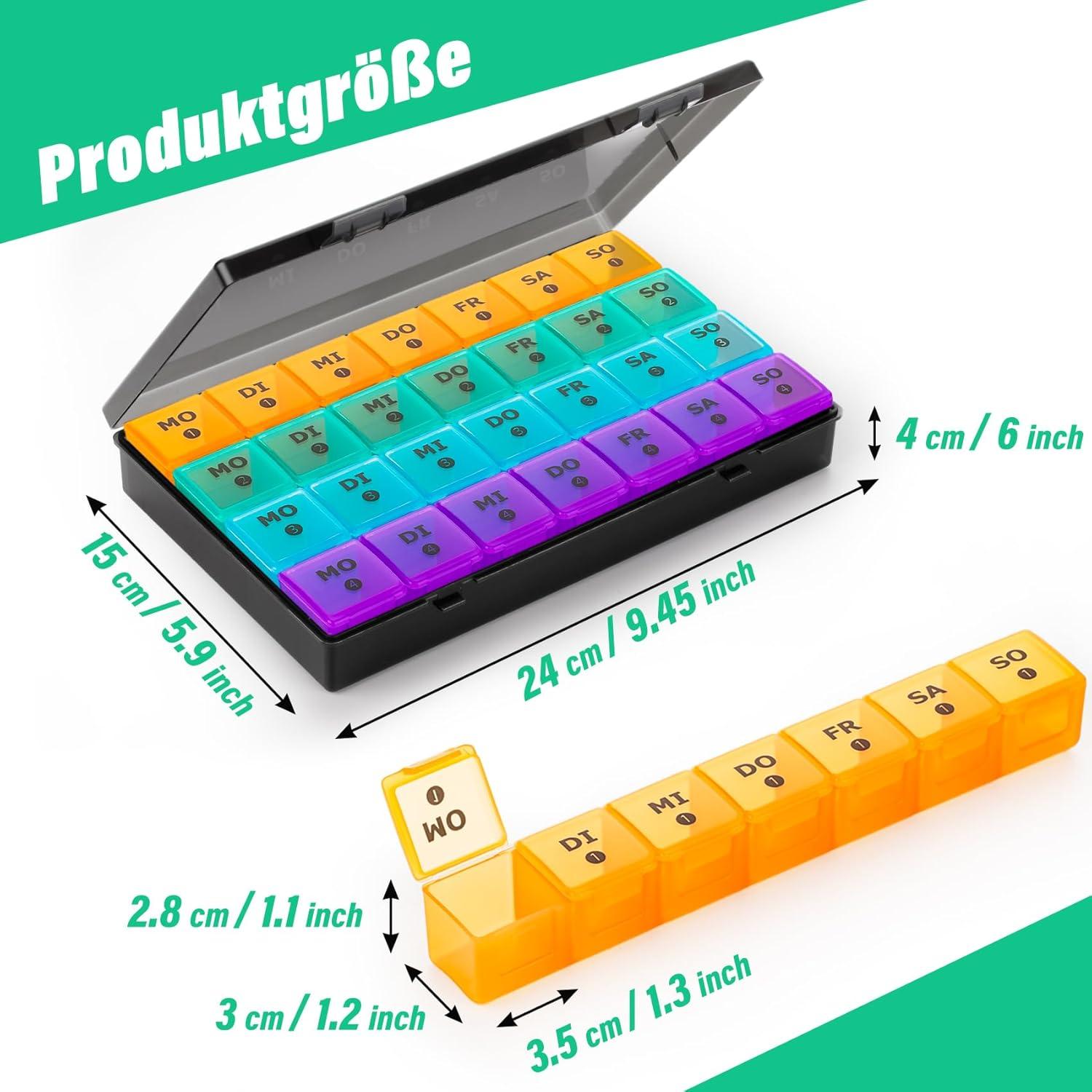 Tablettenbox 28 Tage Pillendose 7 Fächer Medikamentenbox