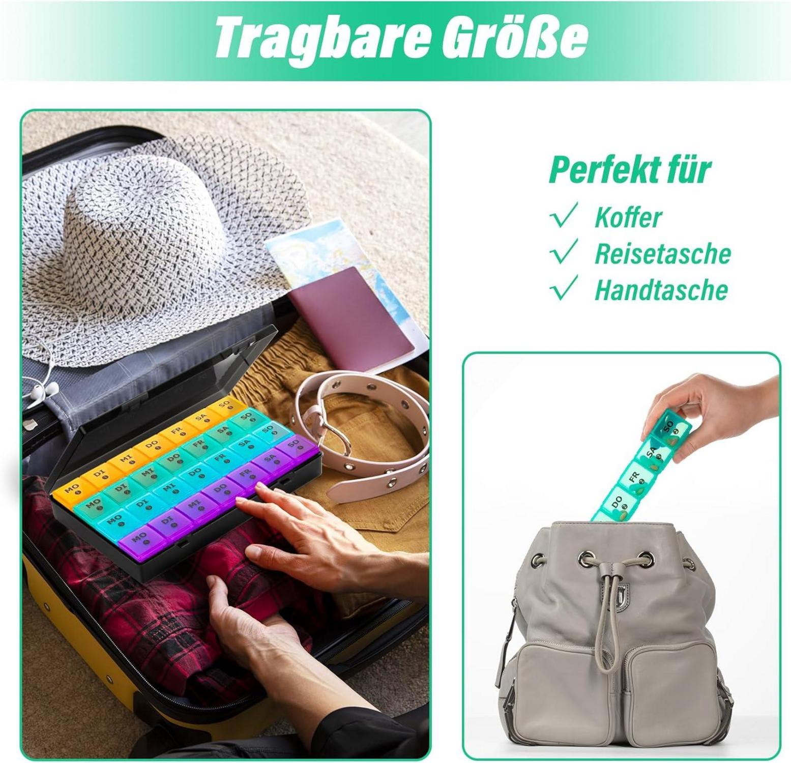 Medikamentenbox 28 Tage Pillendose 7 Fächer Wochen Vitamin Organizer