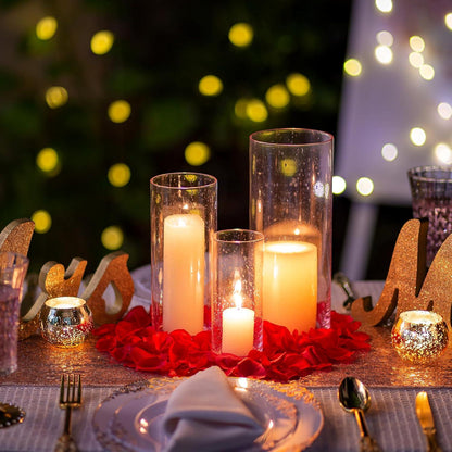 Vintage Glas Kerzenhalter Set Blau - 3er Windlichter Hochzeit Weihnachten - Kerzengläser Stumpenkerzen Modern