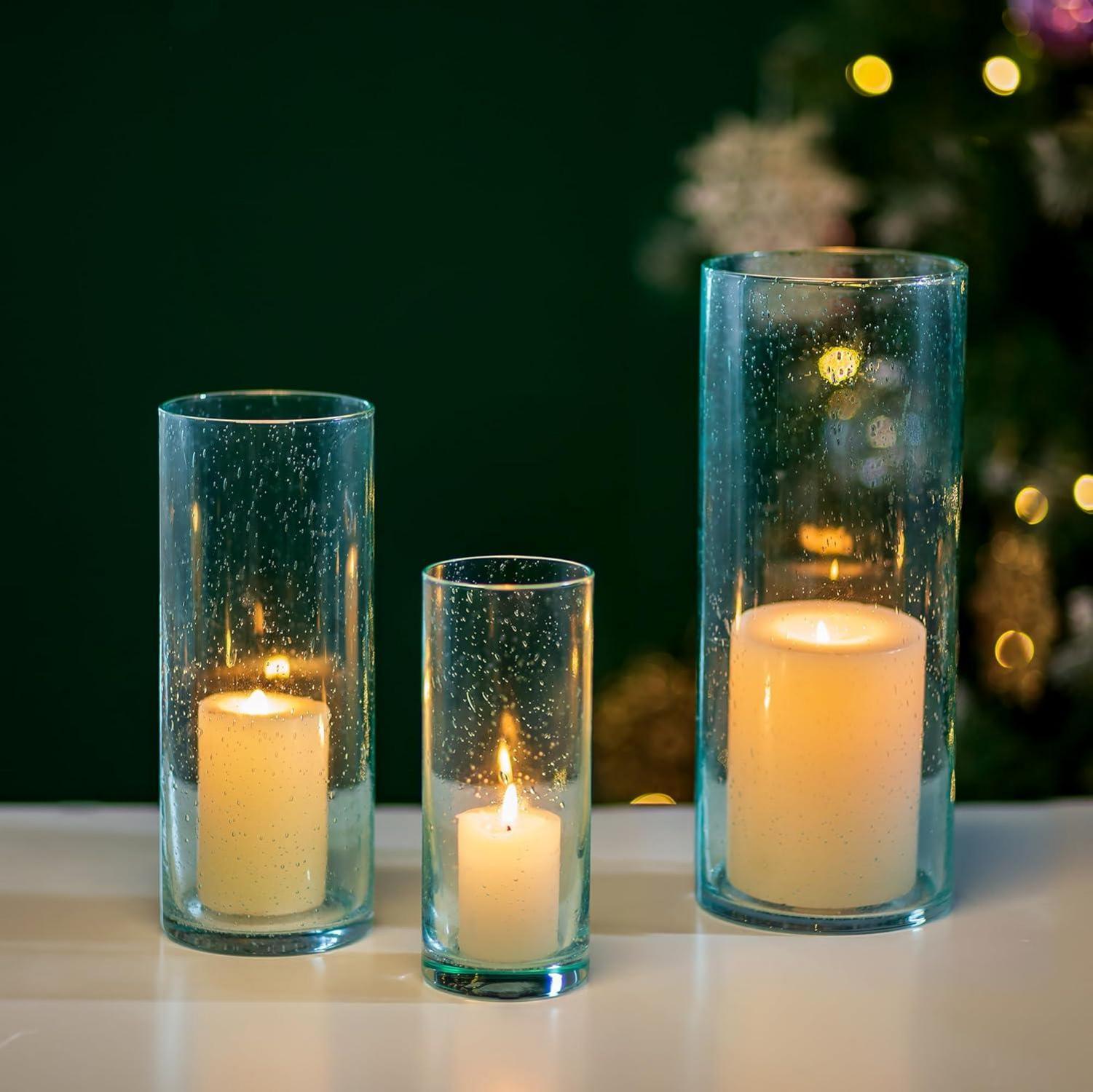 Großes Glasseam Windlicht Set 3er - Kerzenhalter Glas für Tischdeko