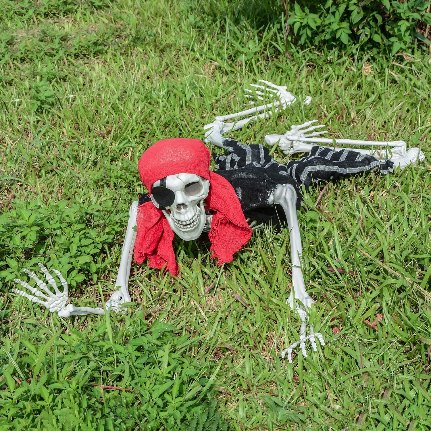 165cm Halloween lebensgroßes Skelett Ganzkörper Bewegliche Gelenke Piraten-Deko