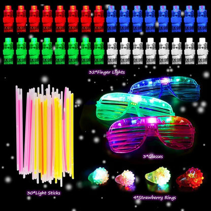 Ainiv 69-teiliges Party-Set: Knicklichter, Neon Brille, LED Ringe, Glow Sticks