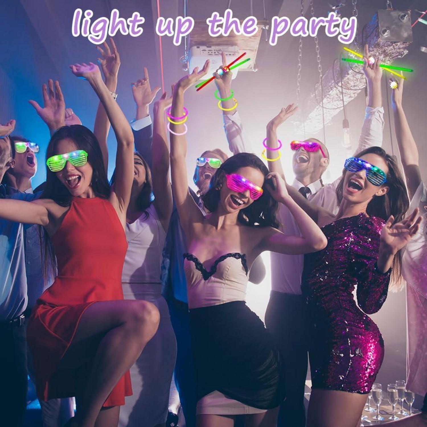 Ainiv 69-teiliges Party-Set: Knicklichter, Neon Brille, LED Ringe, Glow Sticks