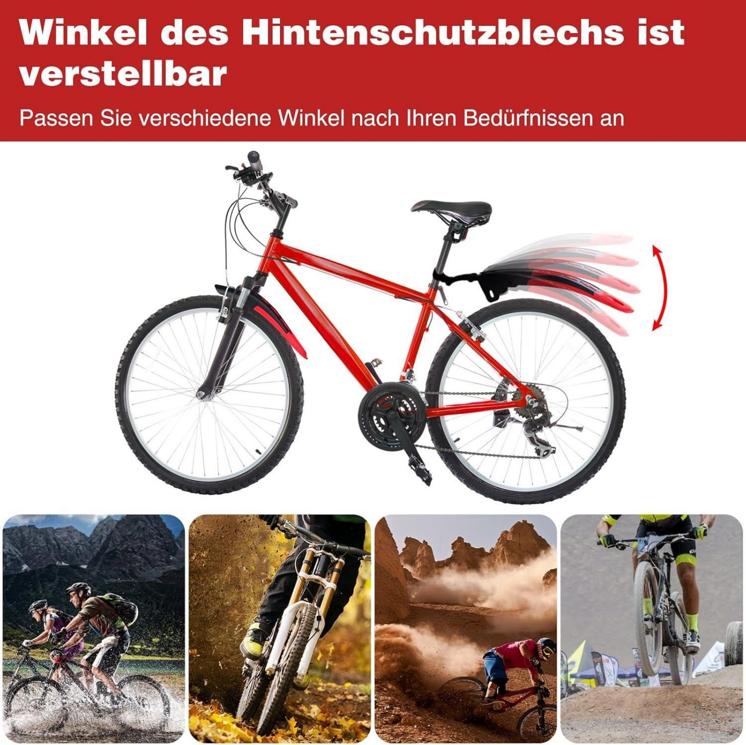 Fahrrad Schutzblech Set Universal Bike Fender 24-29 Zoll Schwarz-Rot