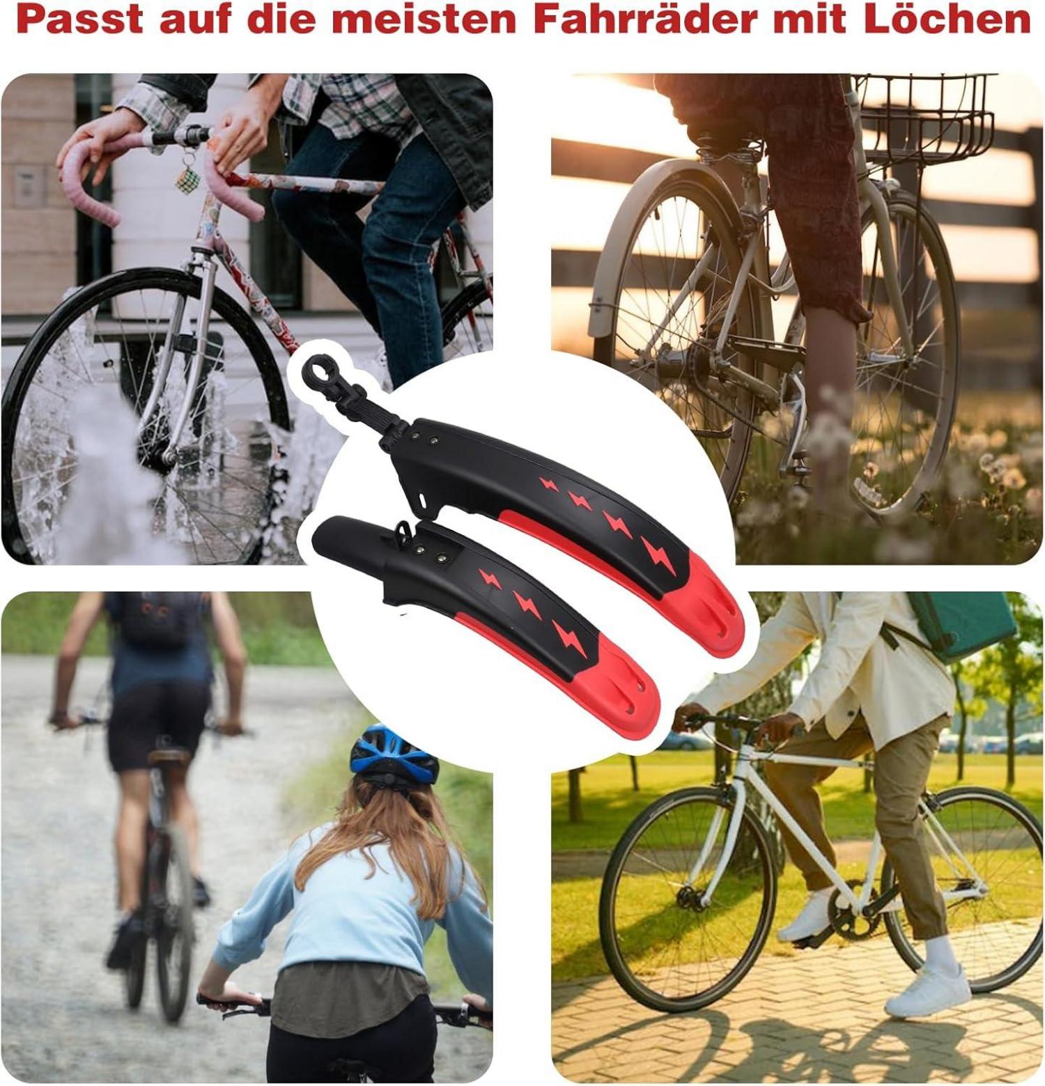 Universal Fahrrad Schutzblech Set 24-29 Zoll Volle-Cover Schwarz & Rot