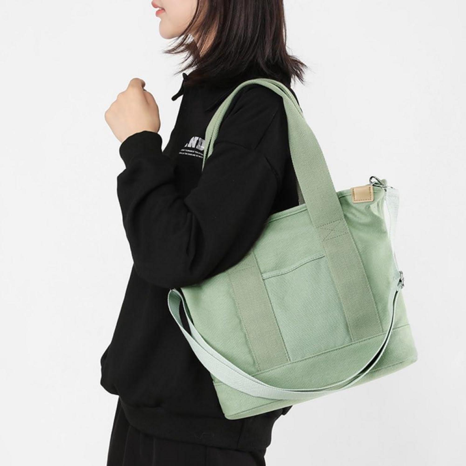 Canvas Handtasche Damen Umhängetasche Reißverschluss Shopper