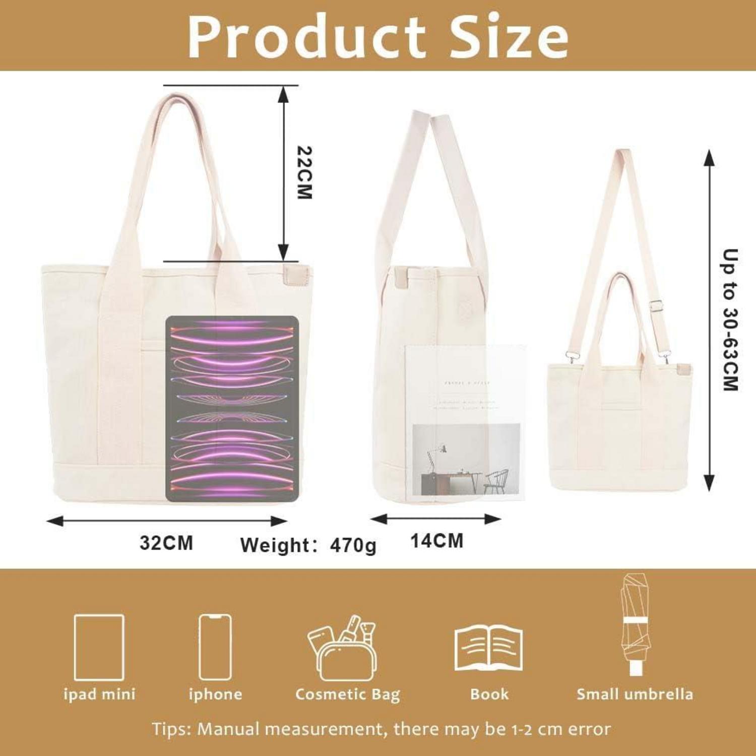 Canvas Handtasche Damen Umhängetasche Reißverschluss Shopper