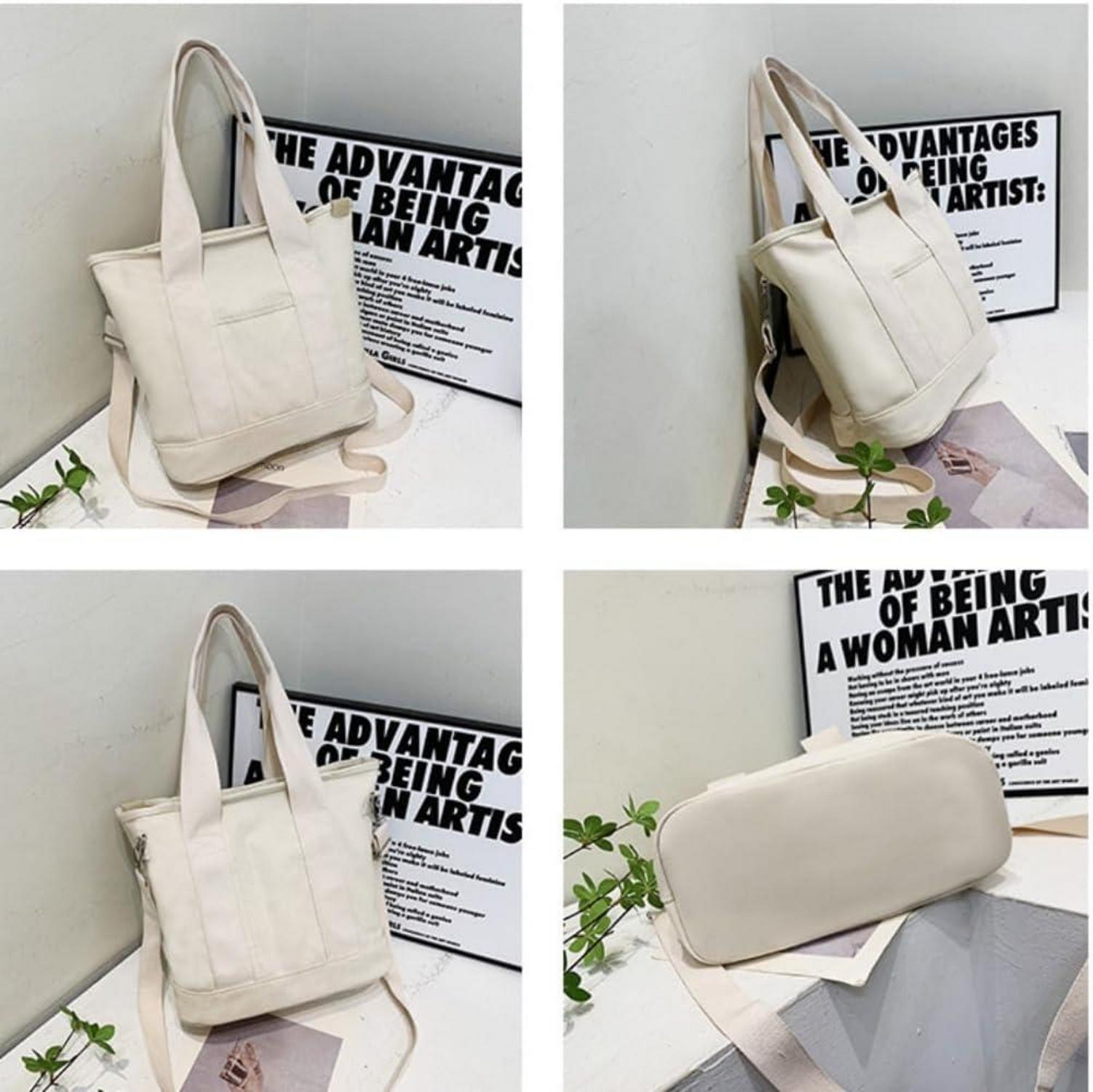 Canvas Handtasche Damen Umhängetasche mit Reißverschluss für Alltag & Reisen