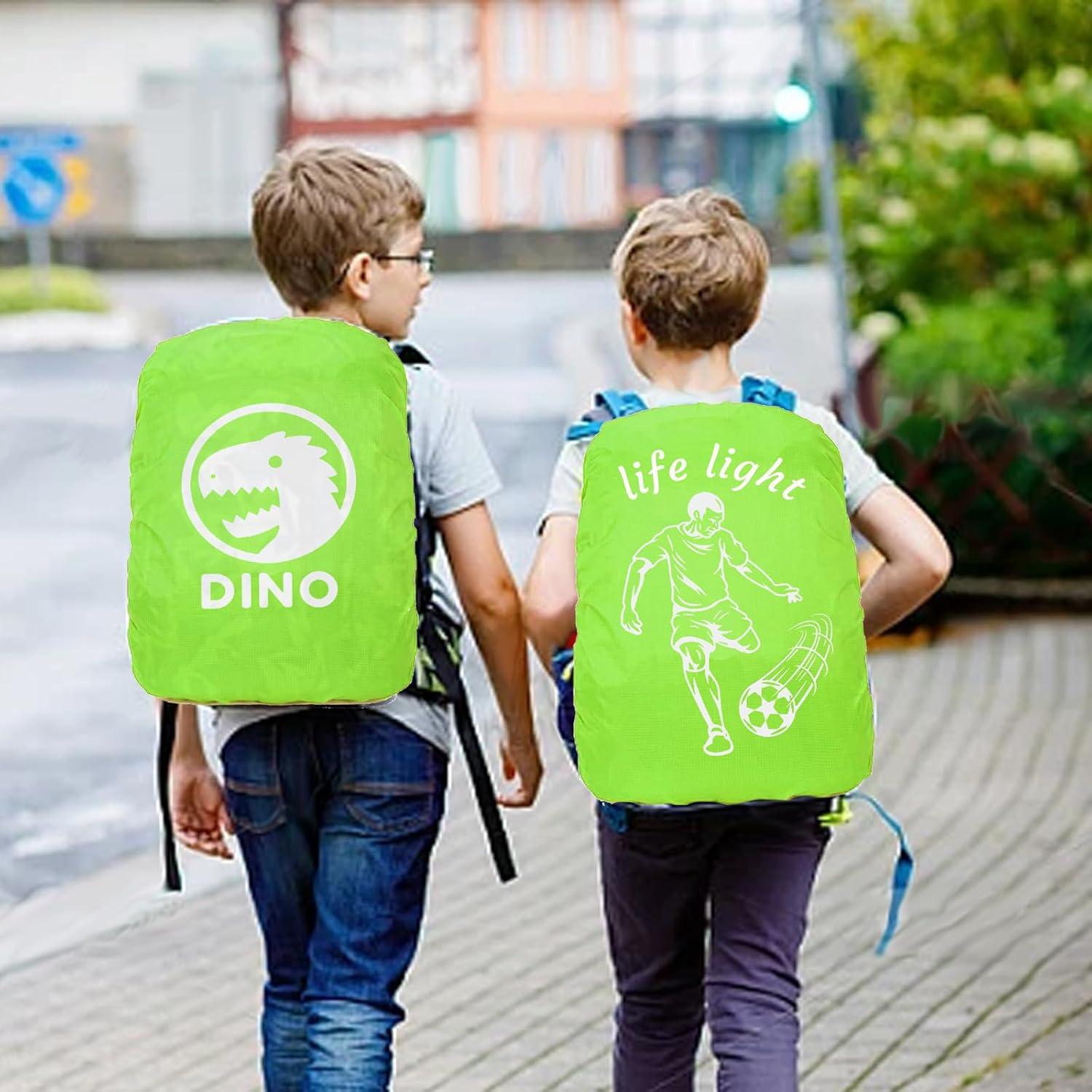 Regenschutz Schulranzen 30-40L Dino Reflektoren Grün wasserfest & reflektierend