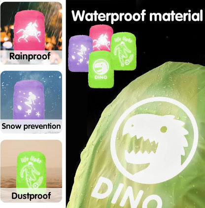 Regenschutz Rucksack Schulranzen 30-40L Dino Reflektorstreifen Grün