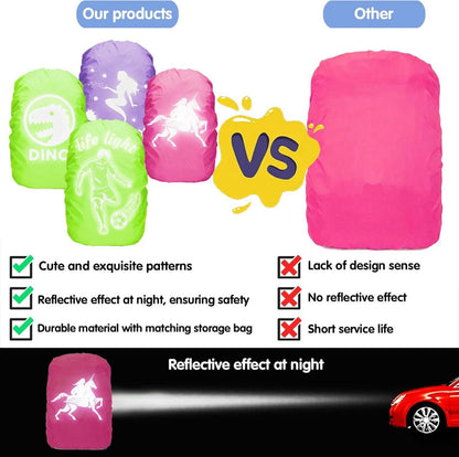 Regenschutz Schulranzen 30-40L Dino Reflektoren Grün wasserfest & reflektierend