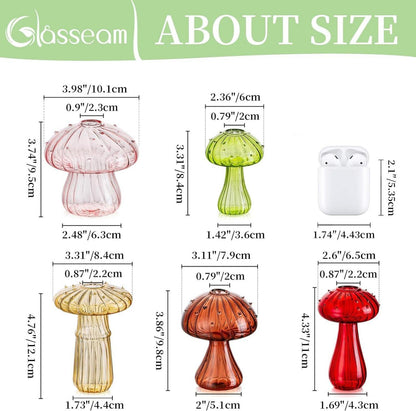 Glasseam Pilz Glasvasen Set bunt 5er modern Minivasen für Tischdeko