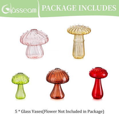 Pilz Glasvasen modern 5er Set bunt Deko Blumenvase Mini Tischdekoration