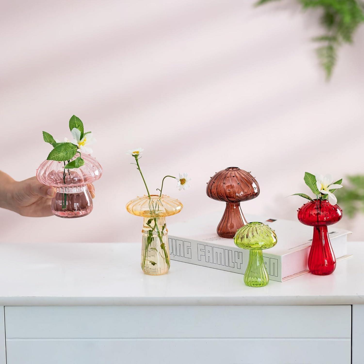Pilzförmige Glasvase 5er Set Blumenvase Deko in Bunt