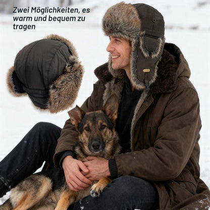 Trapper-Mütze mit Kunstpelz für Herren und Damen, Braun