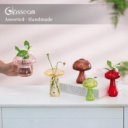 Glasseam Pilzglasvasen 10er Set bunte Deko Vasen modern