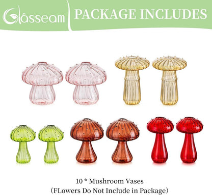 Pilzförmige Glasvase Set bunt modern - 10er Kleinvasen für Tischdeko