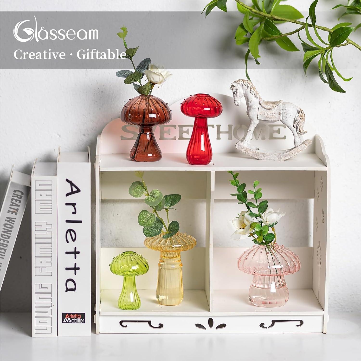 Bunte Pilz Glasvase 10er Set für Deko, Tischdeko, Blumenvase
