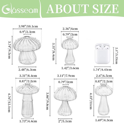 Glasseam Pilz Vasen Set Klar 5er Mini Blumenvasen Deko