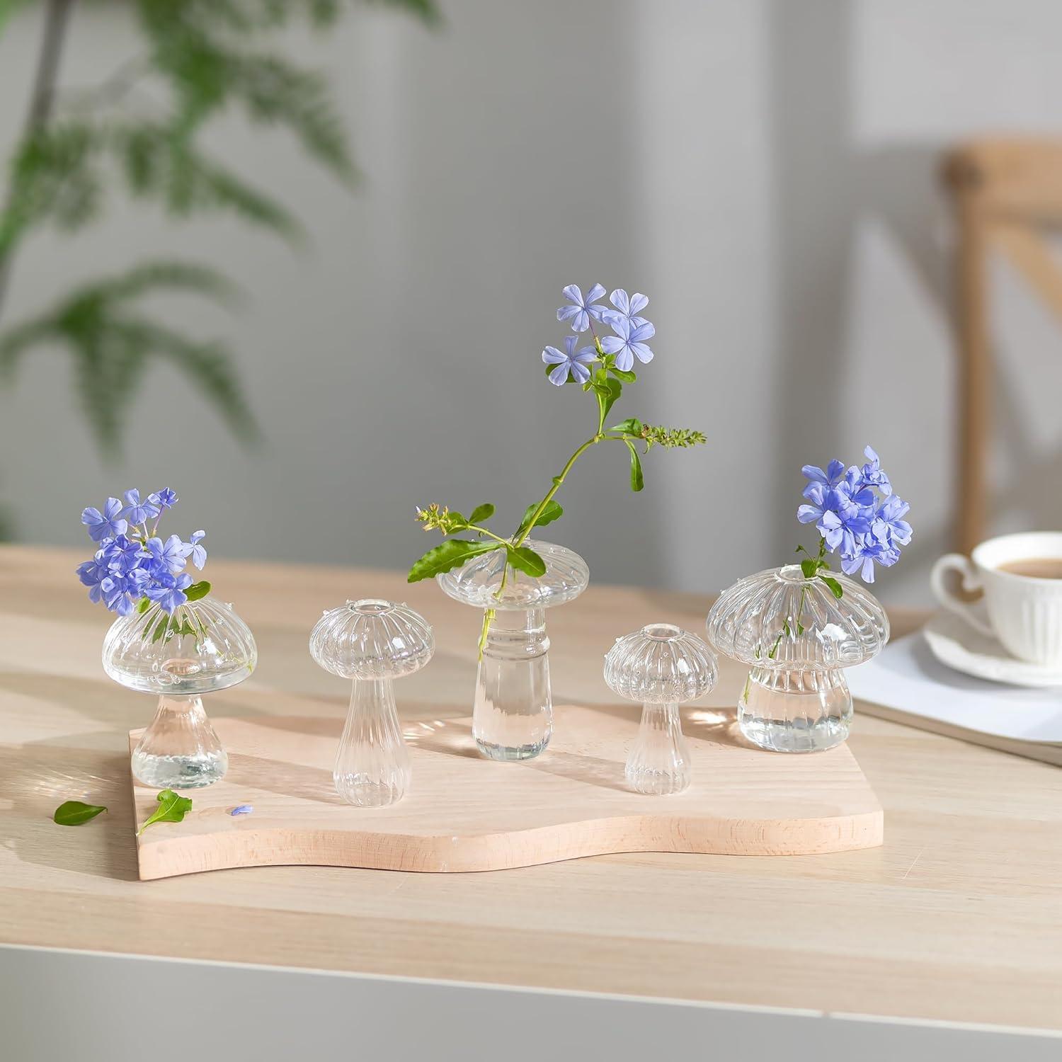 Pilz Vase Glas Klar Blumen Vasen Set Mini Deko Couchtisch