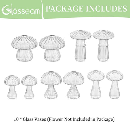 Mini Pilz Vasen Set Glas Klar 10er Blumen Deko Tischdeko