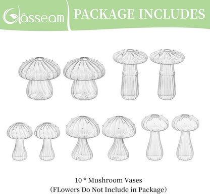 Pilzvasen Glas Klar 10er Set Blumenvasen Mini Vase Tischdeko