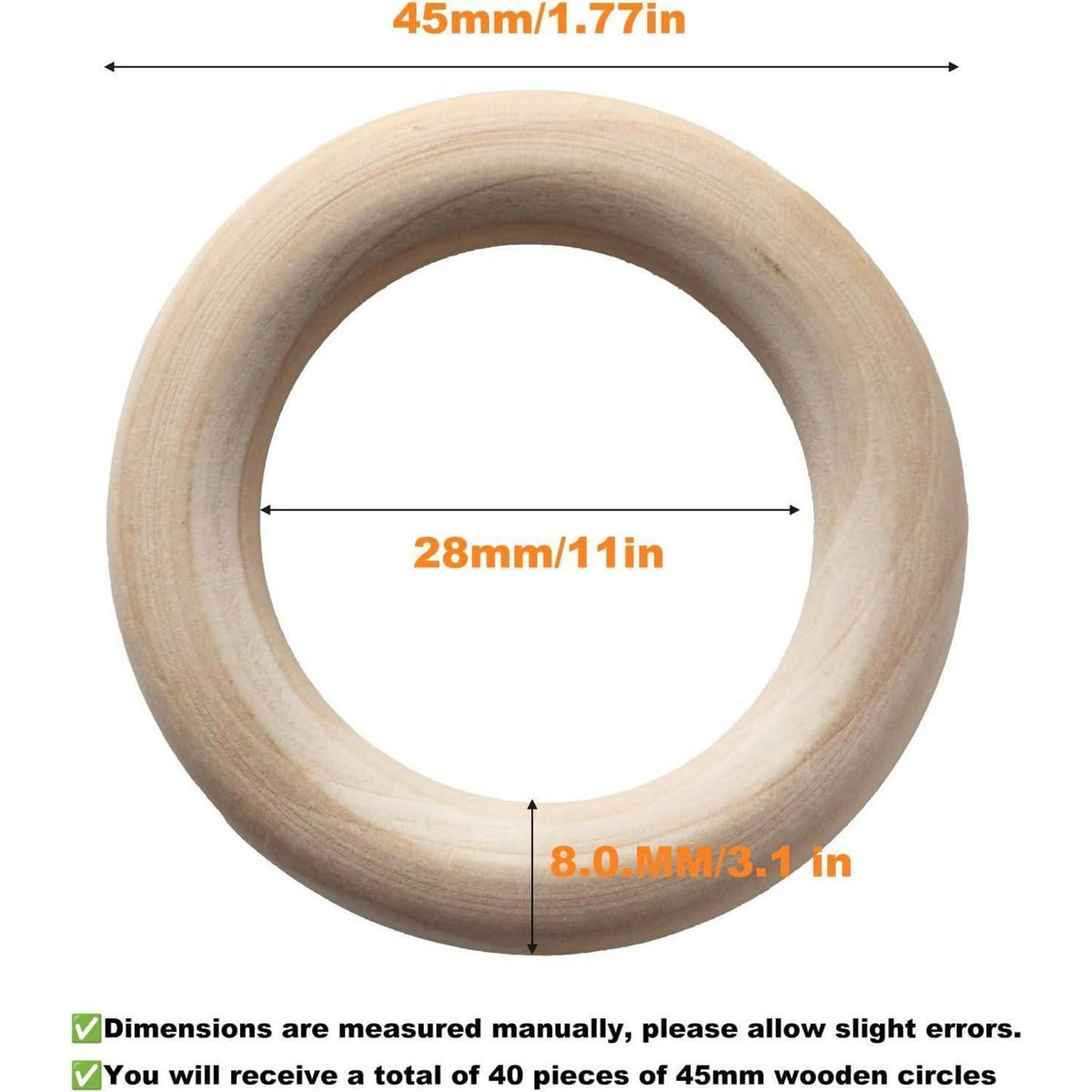 40 Holzringe 45mm Natur – Makramee, Schmuck & Deko