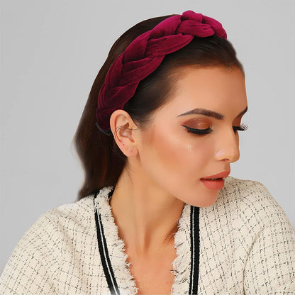 Geflochtene Haarband Damen Samt Elastisch Kreuz Design Burgundy