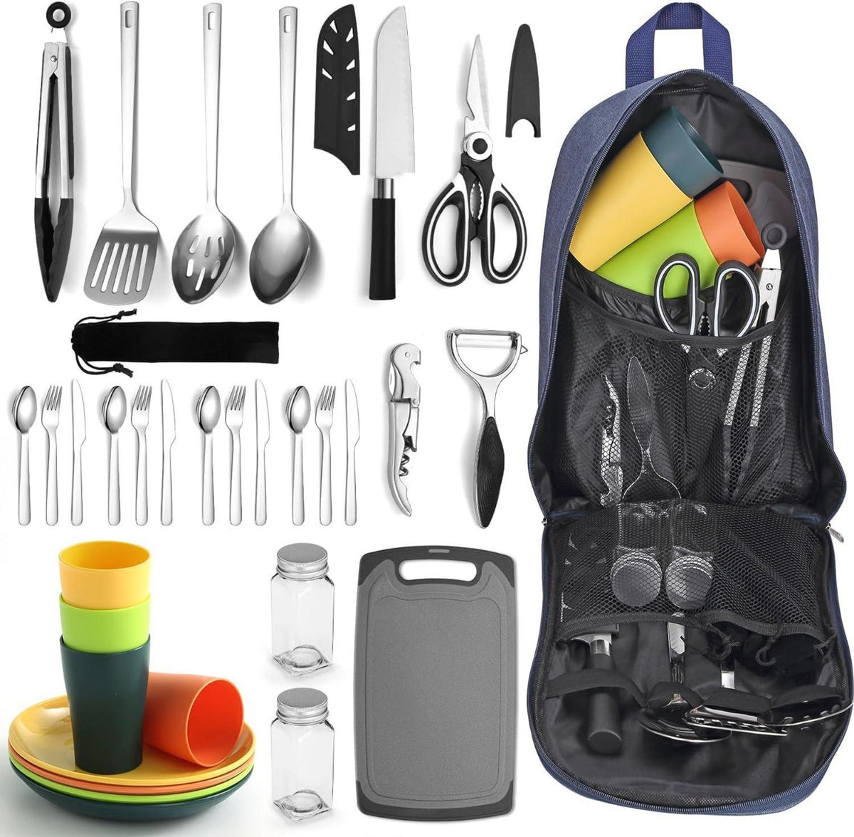 Camping-Kochgeschirr-Set mit Besteck, Tellern und Tassen