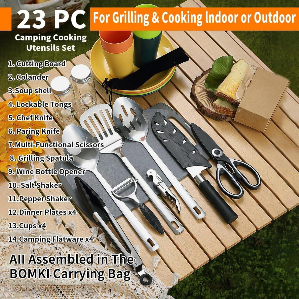 Camping-Kochgeschirr-Set mit Besteck, Tellern und Tassen