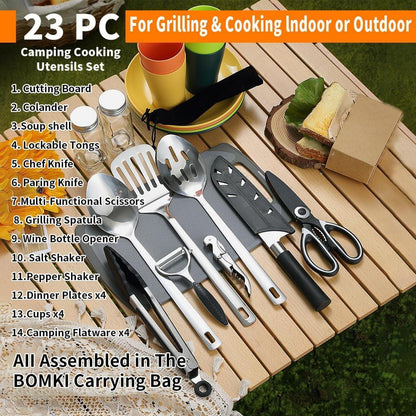 Camping-Kochgeschirr-Set mit Besteck, Tellern und Tassen