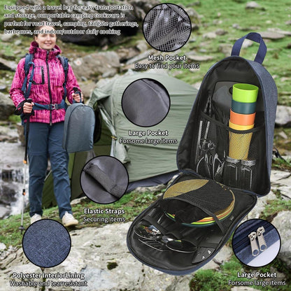 Camping-Kochgeschirr-Set Edelstahl Besteck Teller Tassen Outdoor-Grill