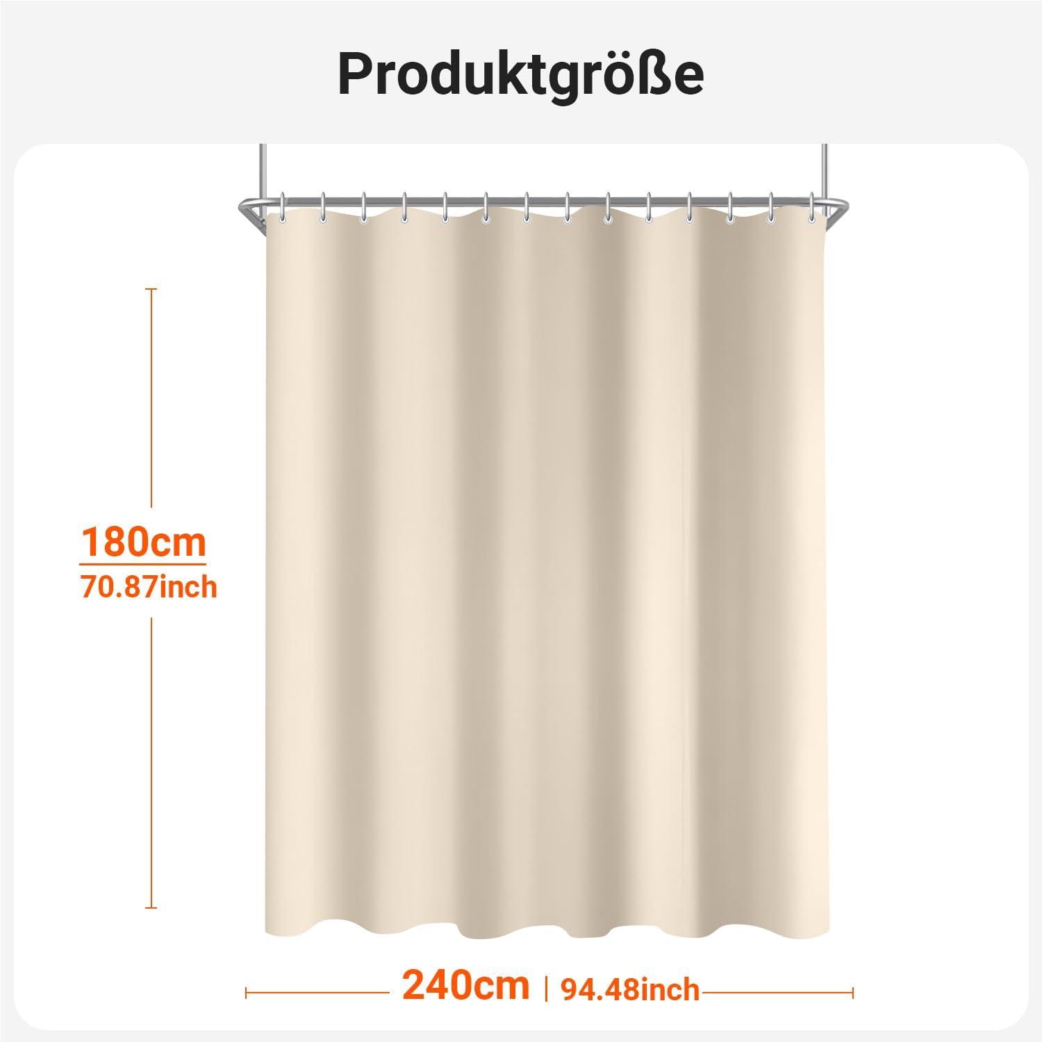 Duschvorhang Beige 240x180cm Saum Antischimmel Textil Wasserabweisend