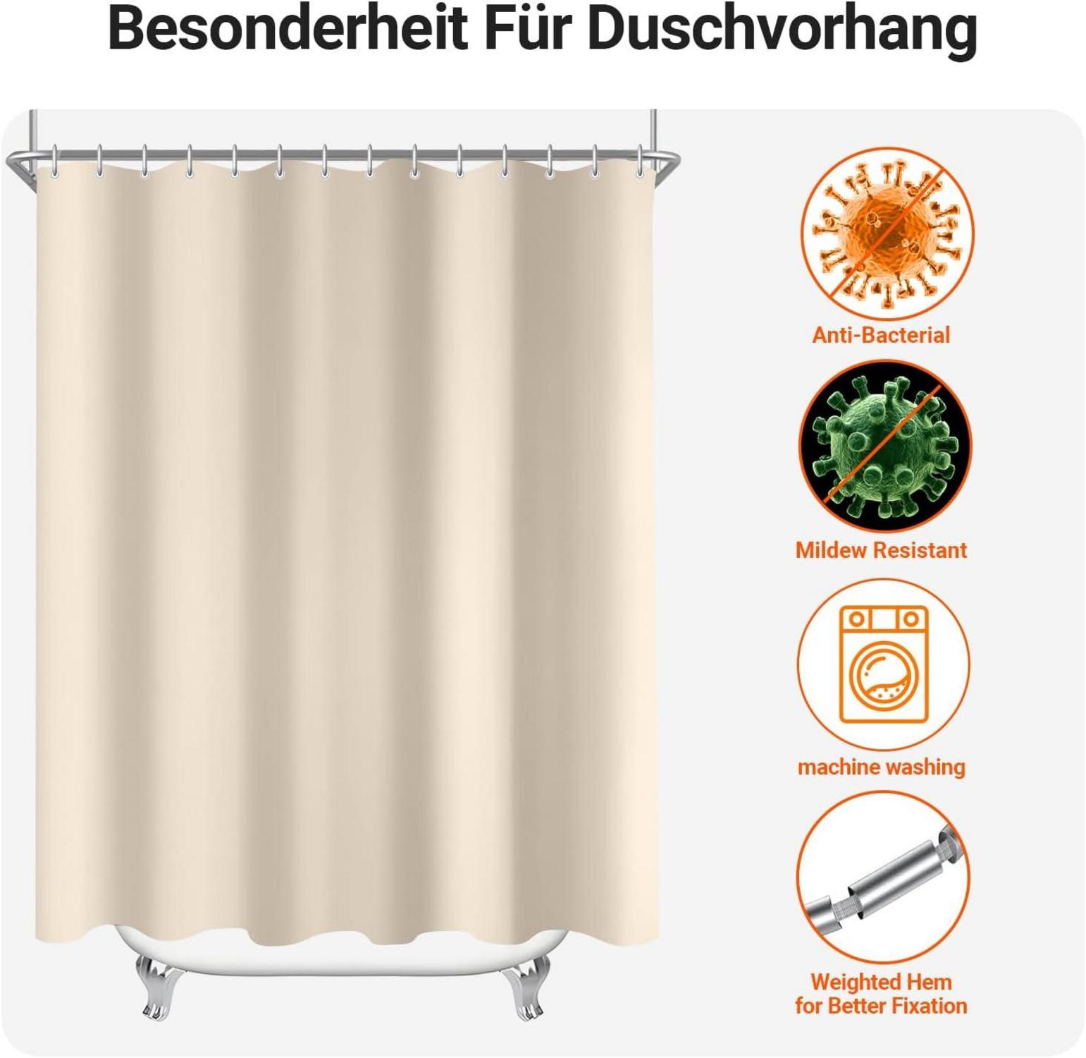 Duschvorhang 240x180cm Beige Antischimmel Textil Wasserabweisend Polyester