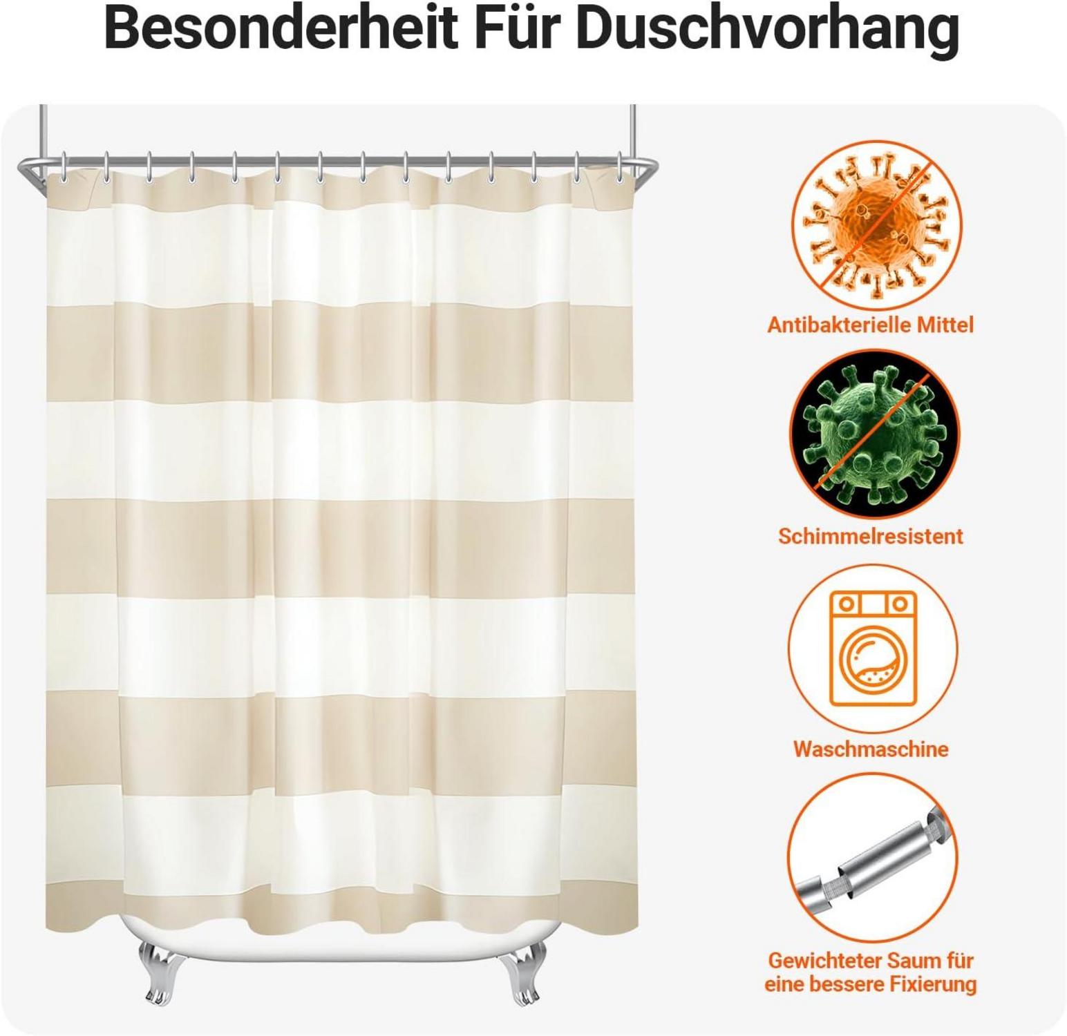 Duschvorhang Beige Streifen 150x180cm Antischimmel Wasserabweisend