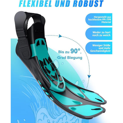 Vollgesichts-Tauchmaske mit Flossen, Schnorchelset Grün S/M