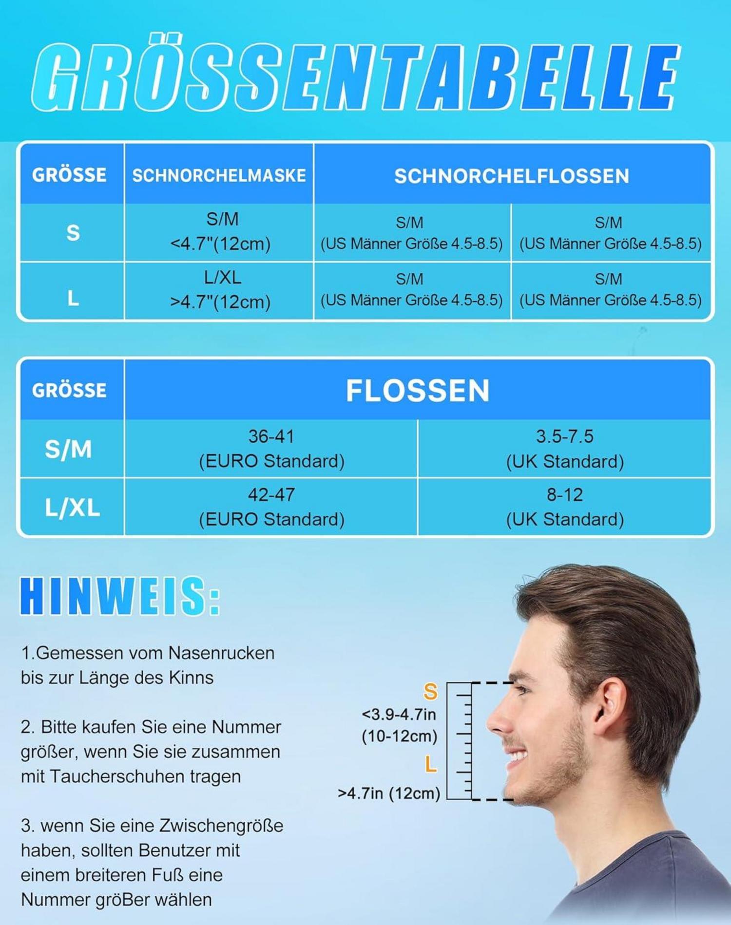 Tauchmaske Vollgesichtsmaske flossen Schnorchelmaske Erwachsene keins