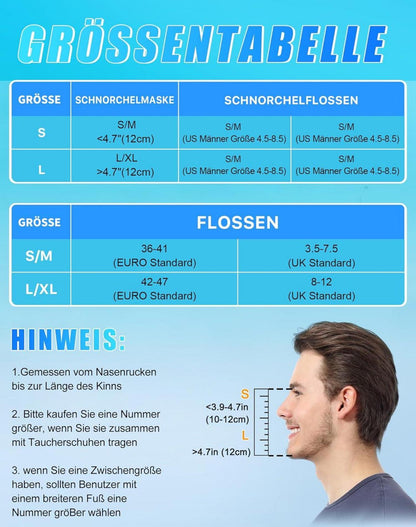 Tauchmaske Vollgesichtsmaske flossen Schnorchelmaske Erwachsene keins